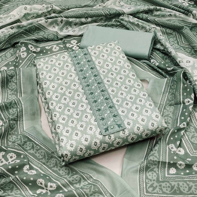 Light Sea Green Printed Pure Cotton Dress Material