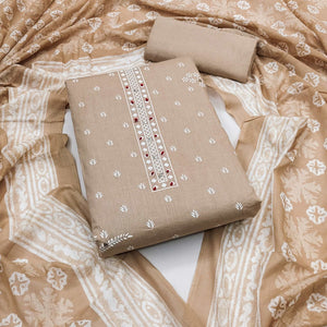 Chikoo Floral Printed Pure Cotton Dress Material