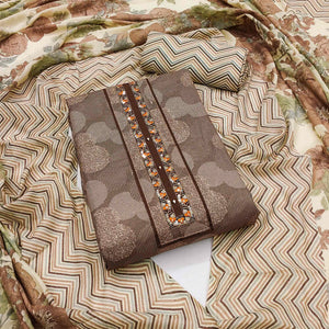 Brown Printed Pure Cotton Dress Material