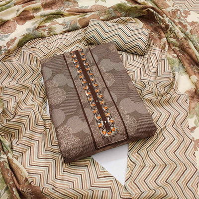 Brown Printed Pure Cotton Dress Material