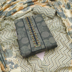 Grey Printed Pure Cotton Dress Material