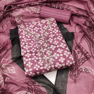 Mauve Floral Printed Pure Cotton Dress Material