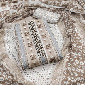 Coffee Brown Floral Printed Pure Cotton Dress Material