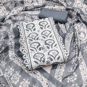 Grey Printed Pure Cotton Dress Material