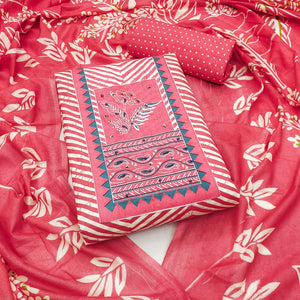 Gajri Pink Printed Pure Cotton Dress Material