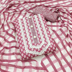 Mauve Floral Printed Pure Cotton Dress Material