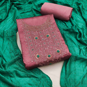 Dusty Pink Sequins Embroidered Cotton Silk Dress Material