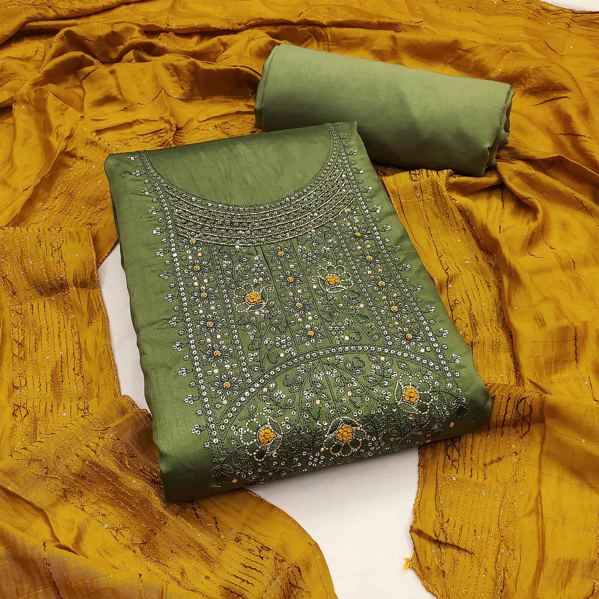 green-sequins-embroidered-cotton-silk-dress-material
