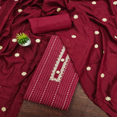 Maroon Printed Pure Cotton Dress Material