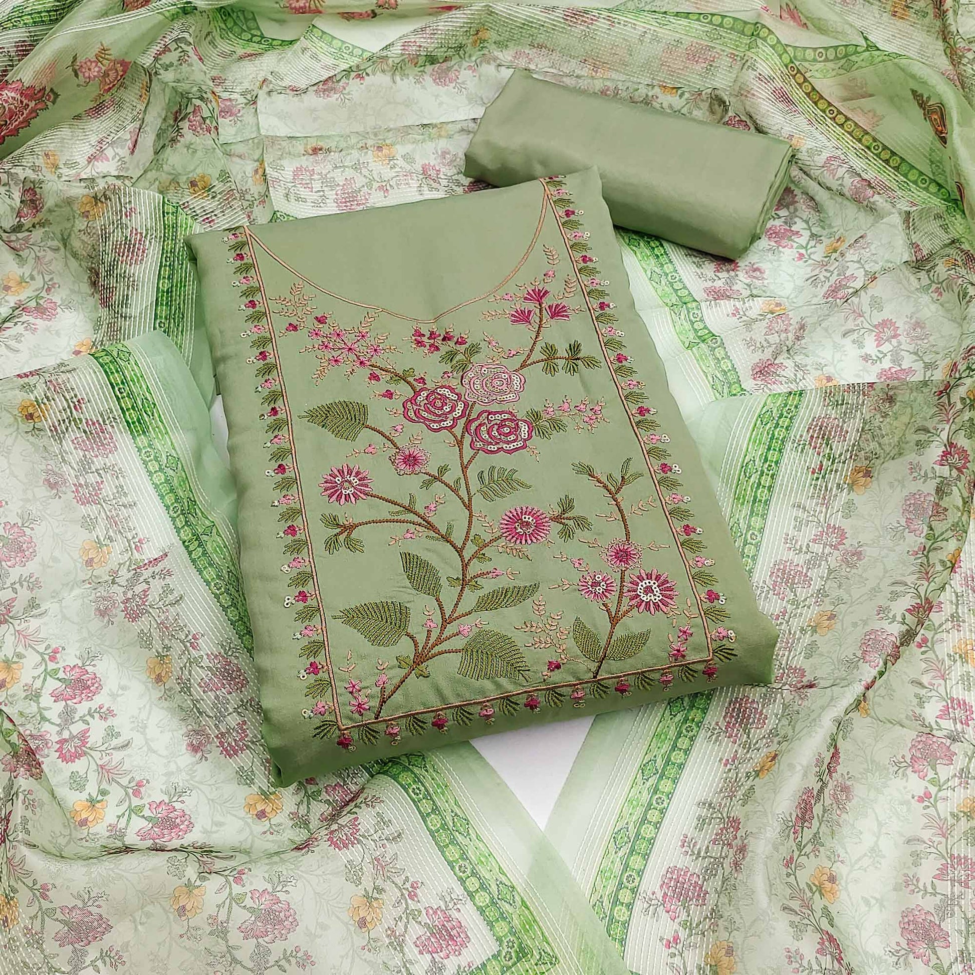 green-floral-sequins-embroidered-roman-cotton-silk-dress-material-3