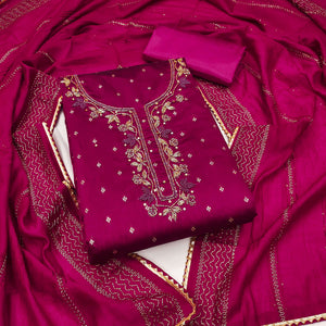 Magenta Woven With handwork Chanderi Modal Dress Material