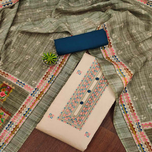Chikoo Sequins Embroidered Pure Cotton Dress Material