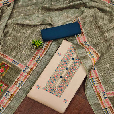 Chikoo Sequins Embroidered Pure Cotton Dress Material