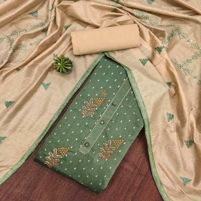 green-sequins-embroidered-chanderi-dress-material-1