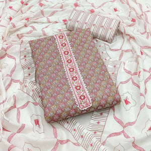 Mauve Floral Printed Pure Cotton Dress Material