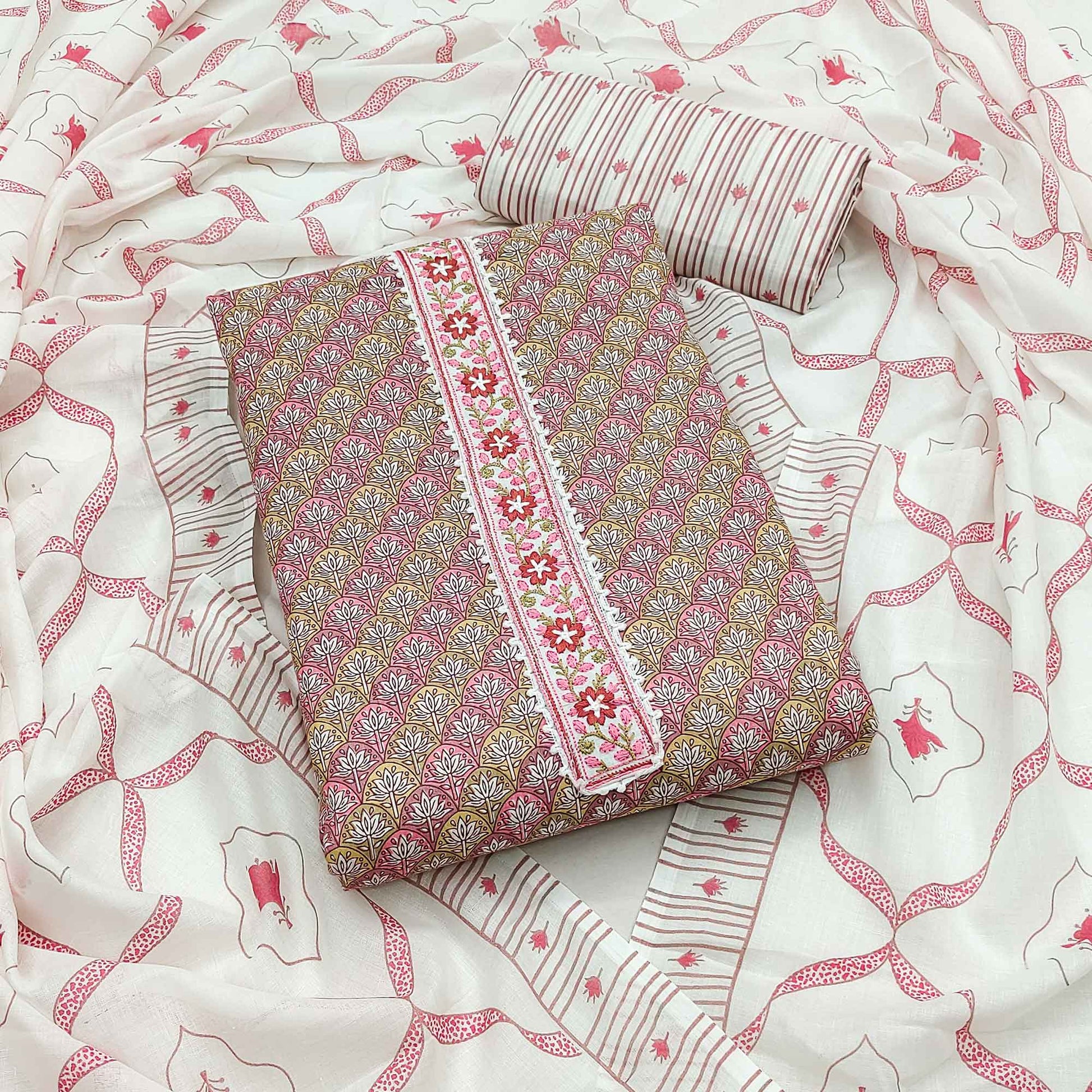 Mauve Floral Printed Pure Cotton Dress Material