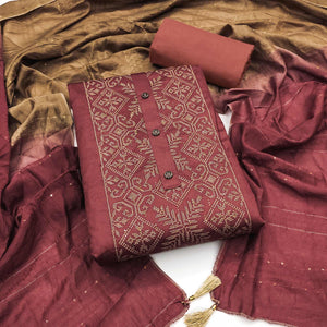 Maroon Floral Embroidery Cotton Silk Dress Material