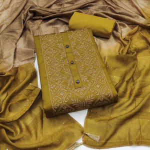 Mehendi Green Floral Embroidery Cotton Silk Dress Material