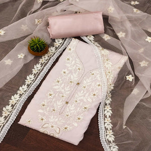 Light Purple Floral Embroidered Cotton Blend Dress Material