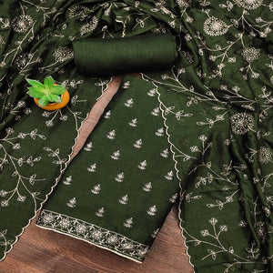 Mehandi Green Sequins Embroidered Vichitra Silk Dress Material