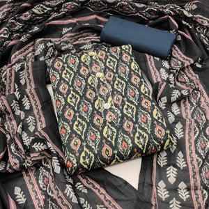 Grey Printed Cotton Blend Dress Material