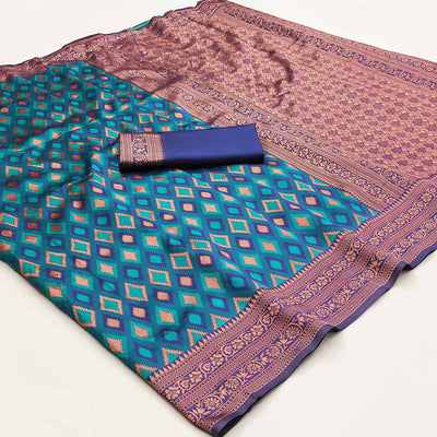 Blue Woven Cotton Silk Saree