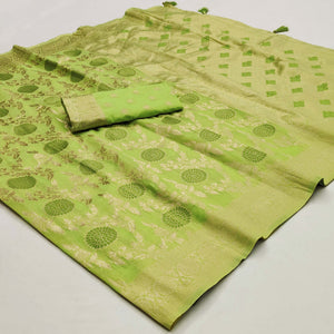 green-floral-woven-jacquard-saree-with-tassels