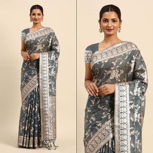 grey-floral-woven-organza-silk-saree-with-tassels