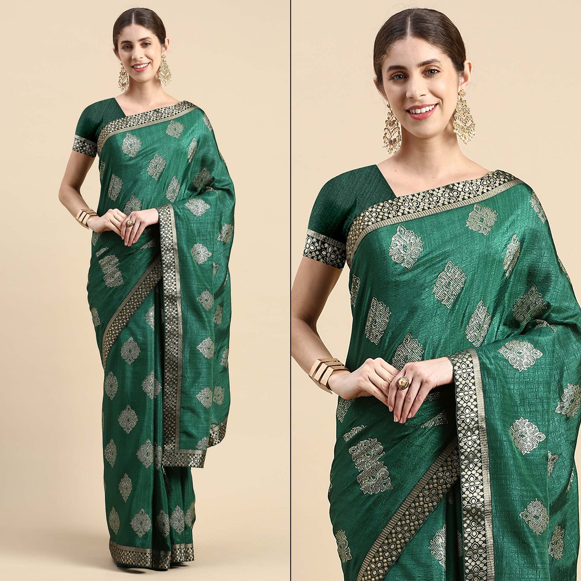 green-floral-foil-printed-vichitra-silk-saree