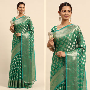 green-woven-organza-silk-saree-with-tassels-2