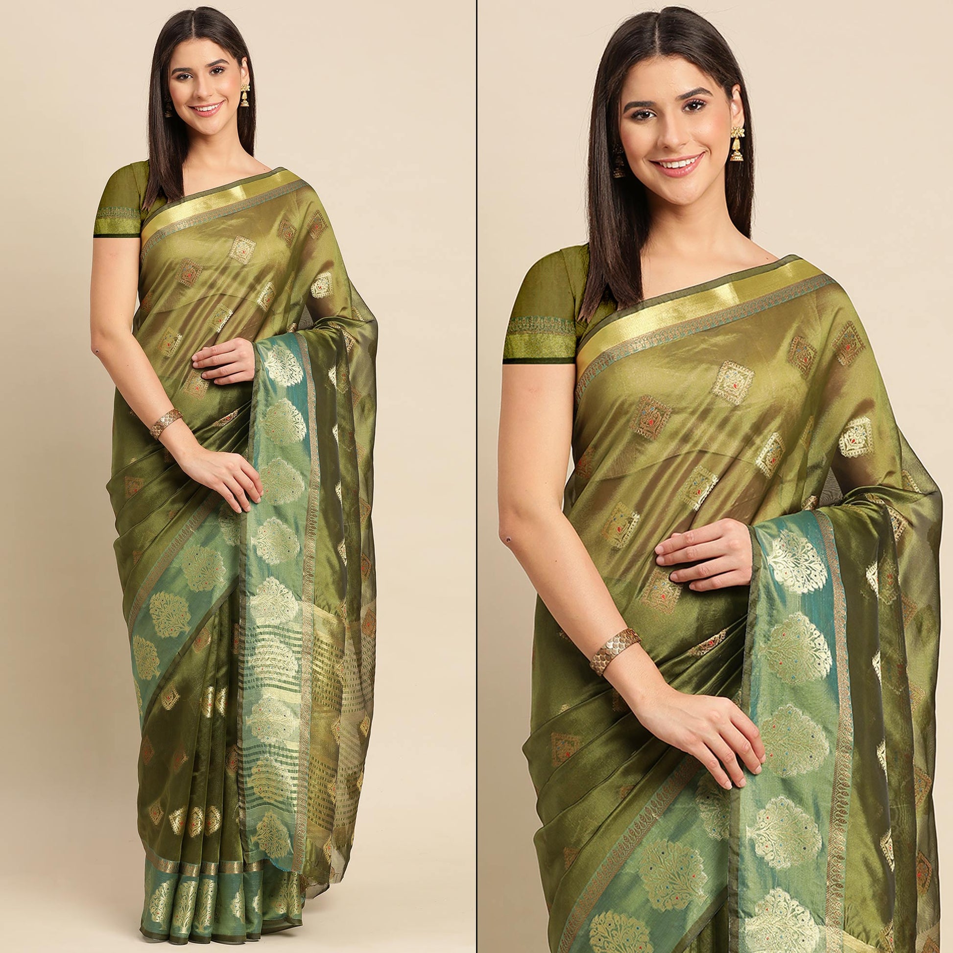 Mehendi Woven Organza Saree