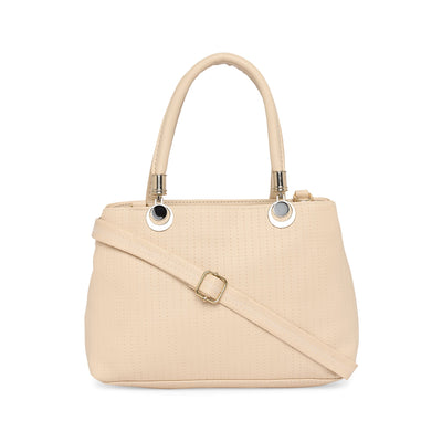Cream Women Vegan Leather Handbag With Belt