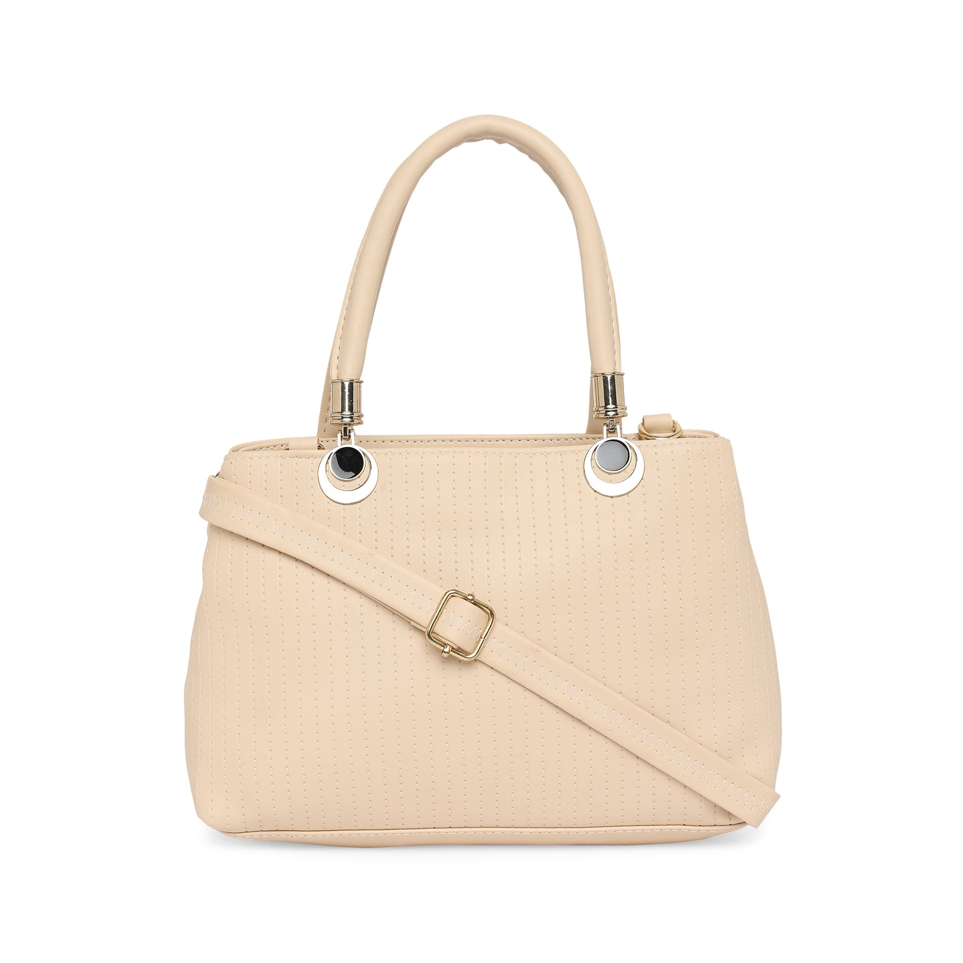 Cream Women Vegan Leather Handbag With Belt