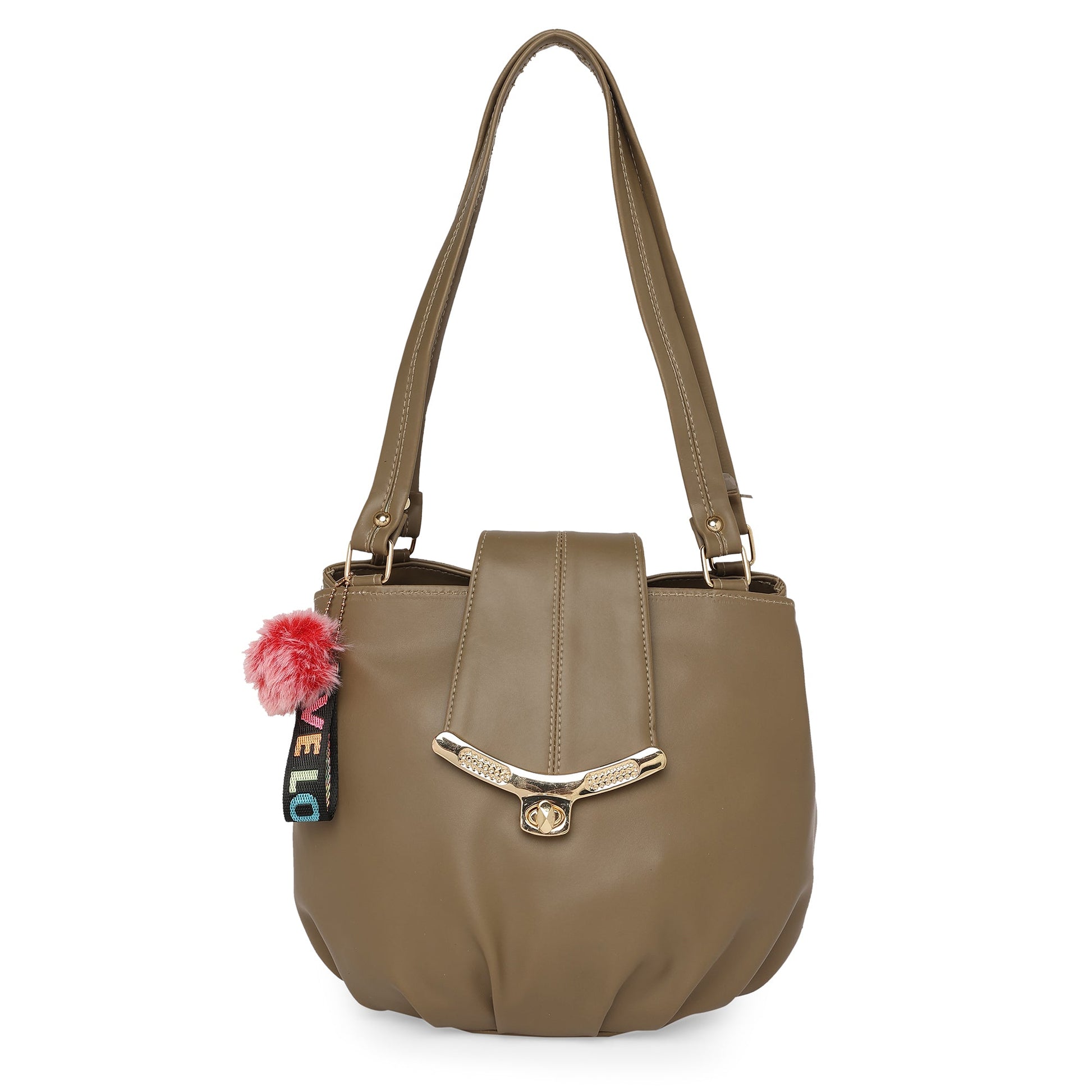 Coffee Brown Women Vegan Leather Handbag With Belt