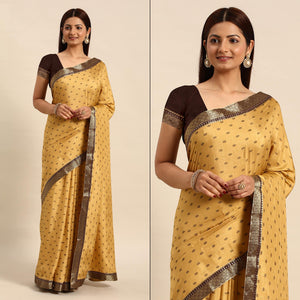 Chikoo Printed Vichitra Silk Saree