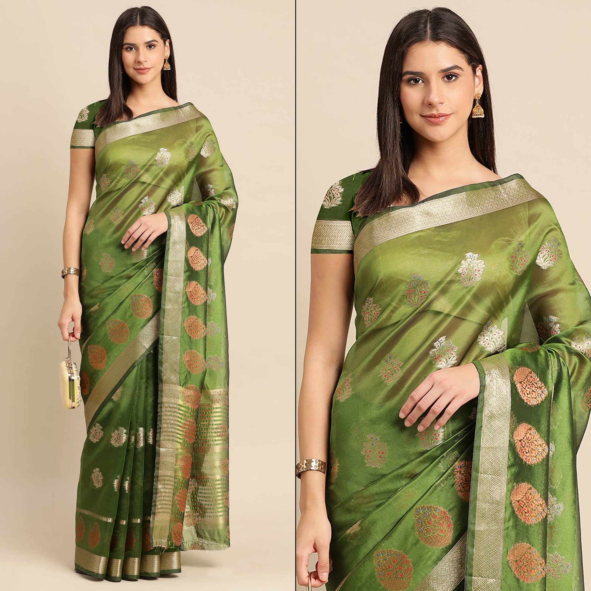 Mehendi Woven Organza Saree