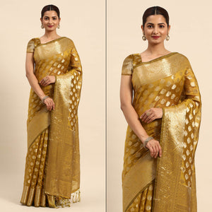 Mehendi Green Woven Organza Silk Saree With Tassels