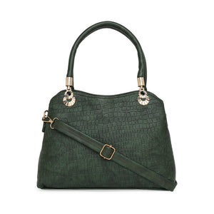 Bottle Green Women Vegan Leather Handbag With Belt