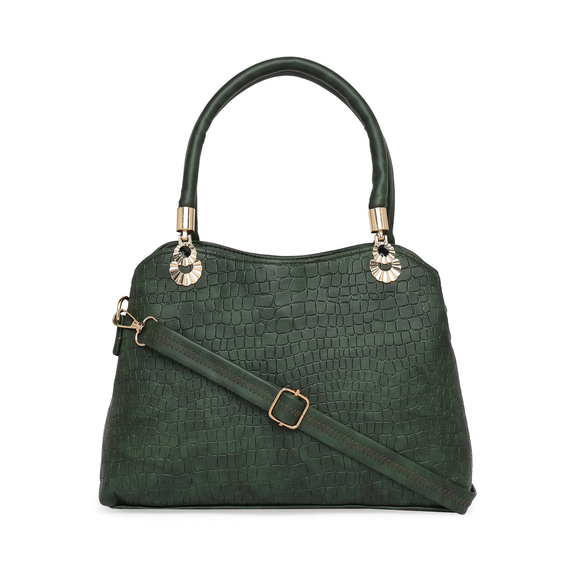 Bottle Green Women Vegan Leather Handbag With Belt