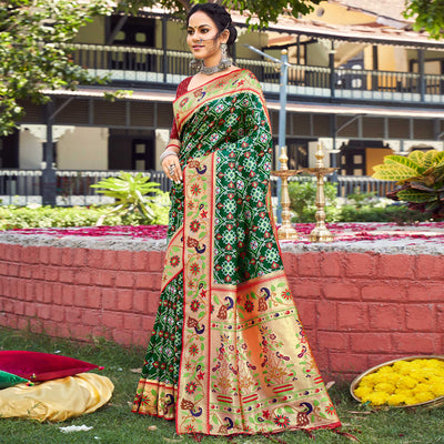 green-woven-paithani-patola-banarasi-silk-saree