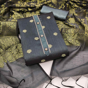 grey-floral-woven-banarasi-silk-dress-material
