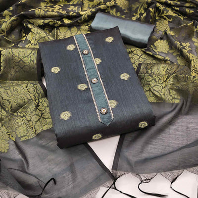 grey-floral-woven-banarasi-silk-dress-material