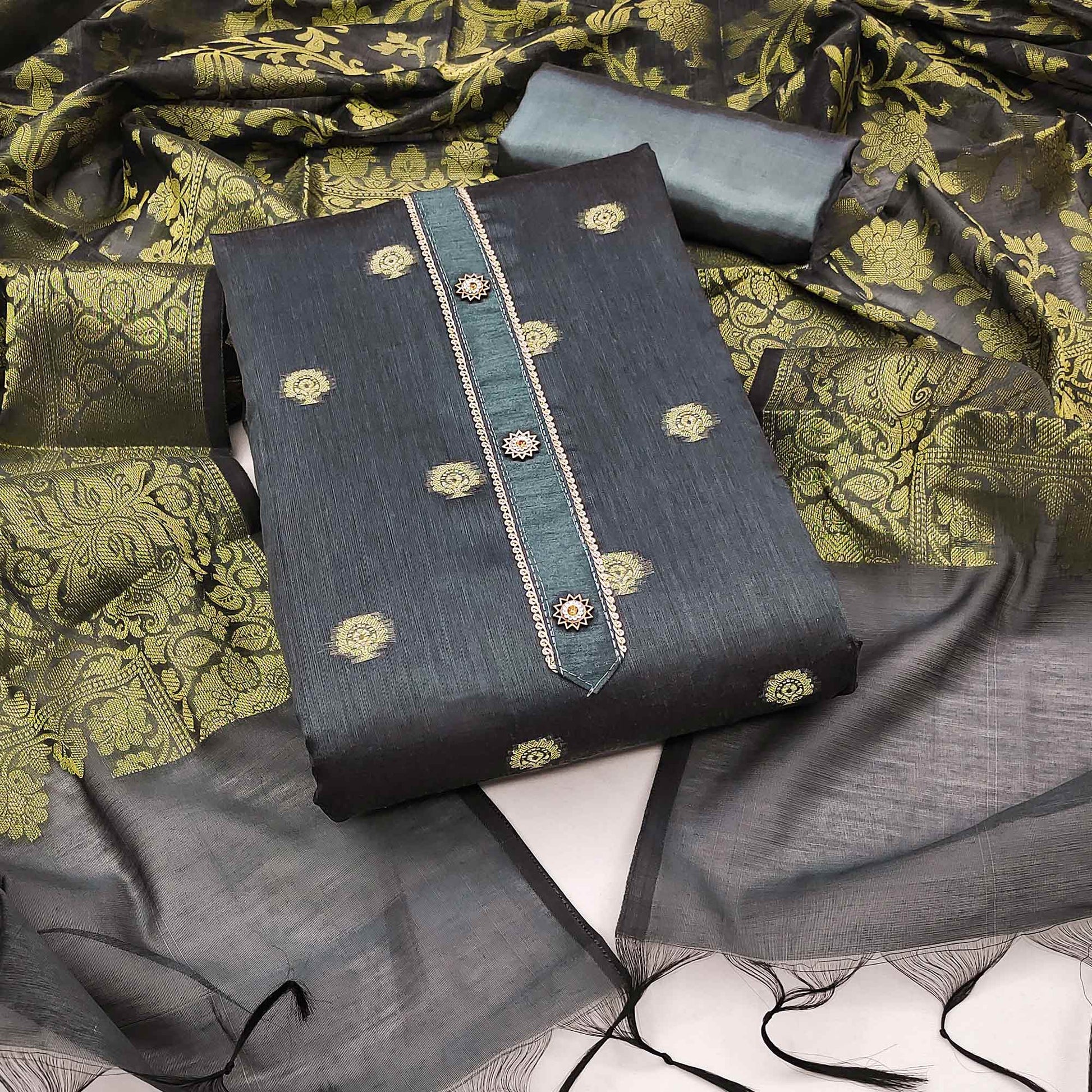 grey-floral-woven-banarasi-silk-dress-material