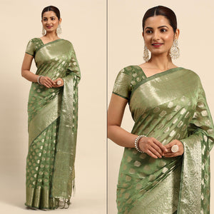green-woven-organza-silk-saree-with-tassels-1