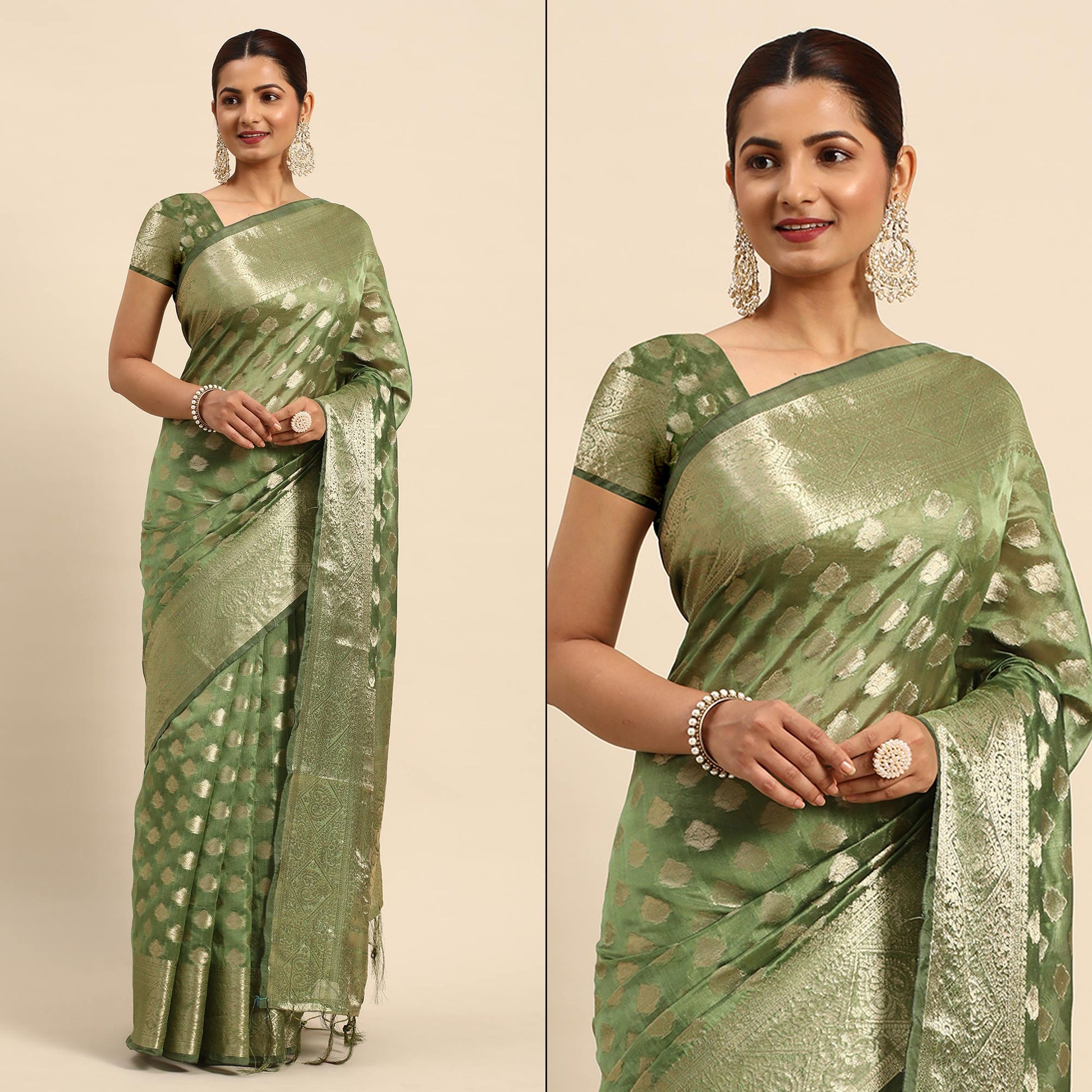 green-woven-organza-silk-saree-with-tassels-1