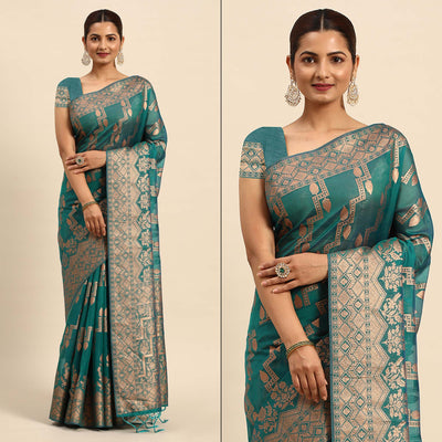 Morpich Floral Woven Organza Silk Saree With Tassels