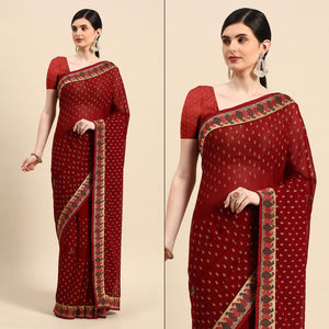 Maroon Foil Printed With Swarovski Zomato Silk Saree