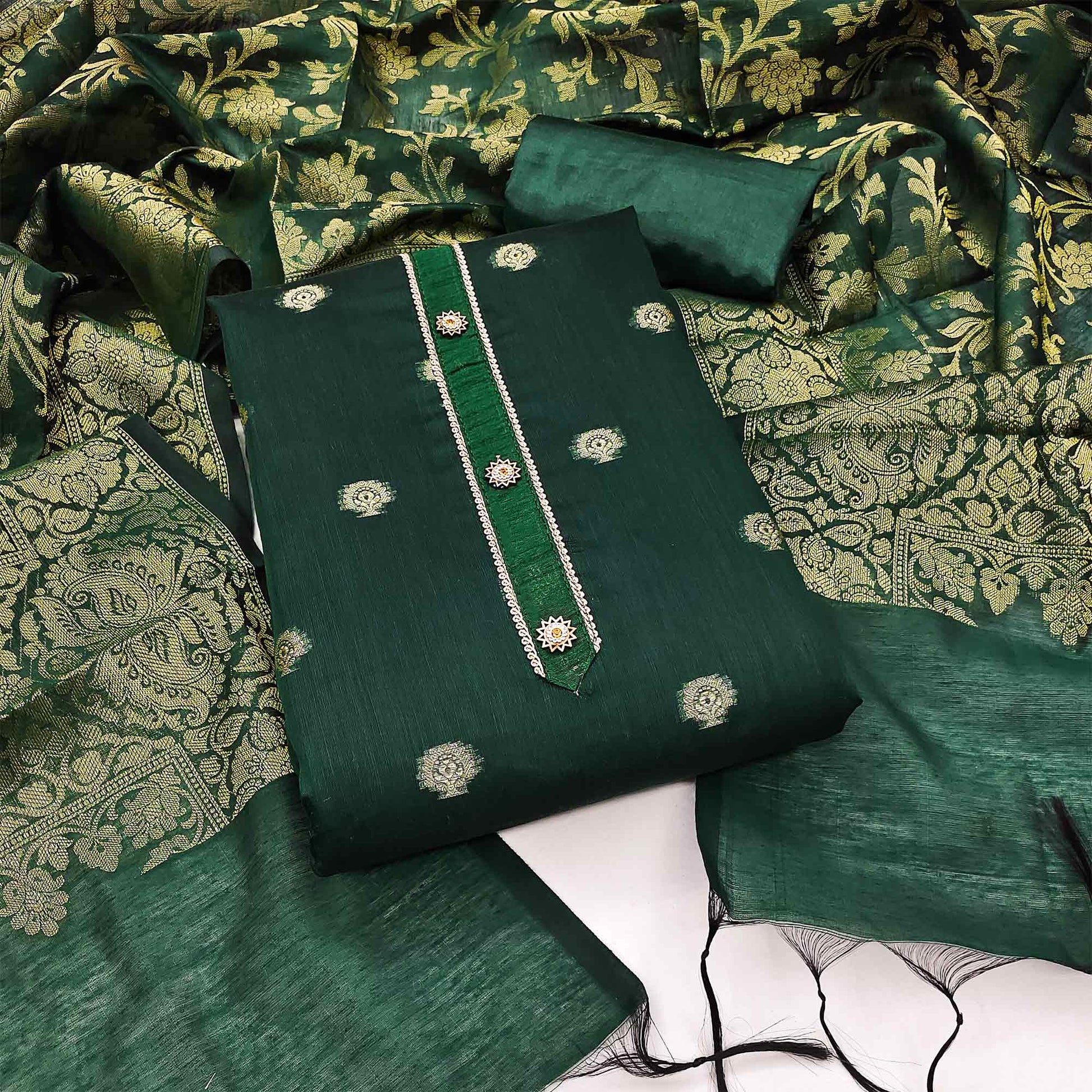 green-floral-woven-banarasi-silk-dress-material