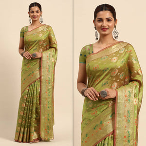 Mehendi Green Floral Woven Organza Silk Saree