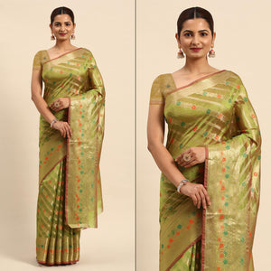 Mehendi Green Floral Woven Organza Silk Saree